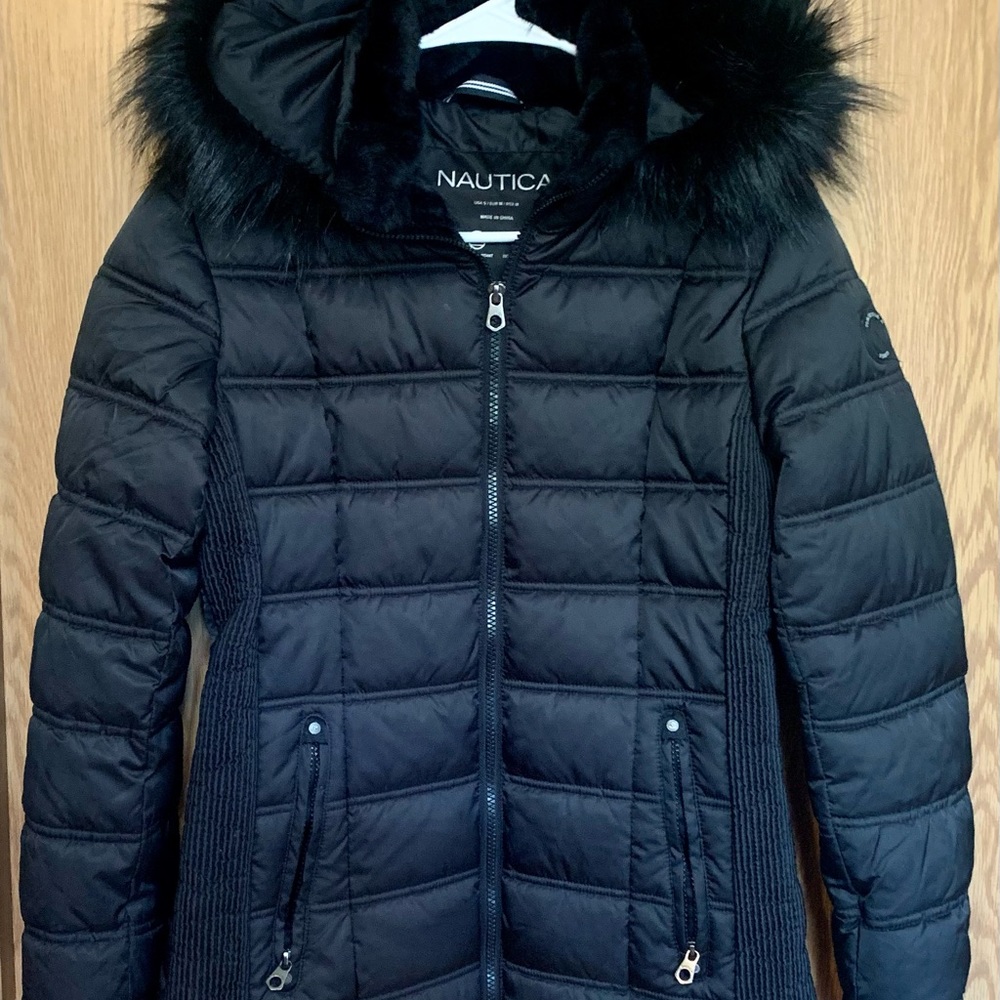 Nautical girls winter coat black size small
